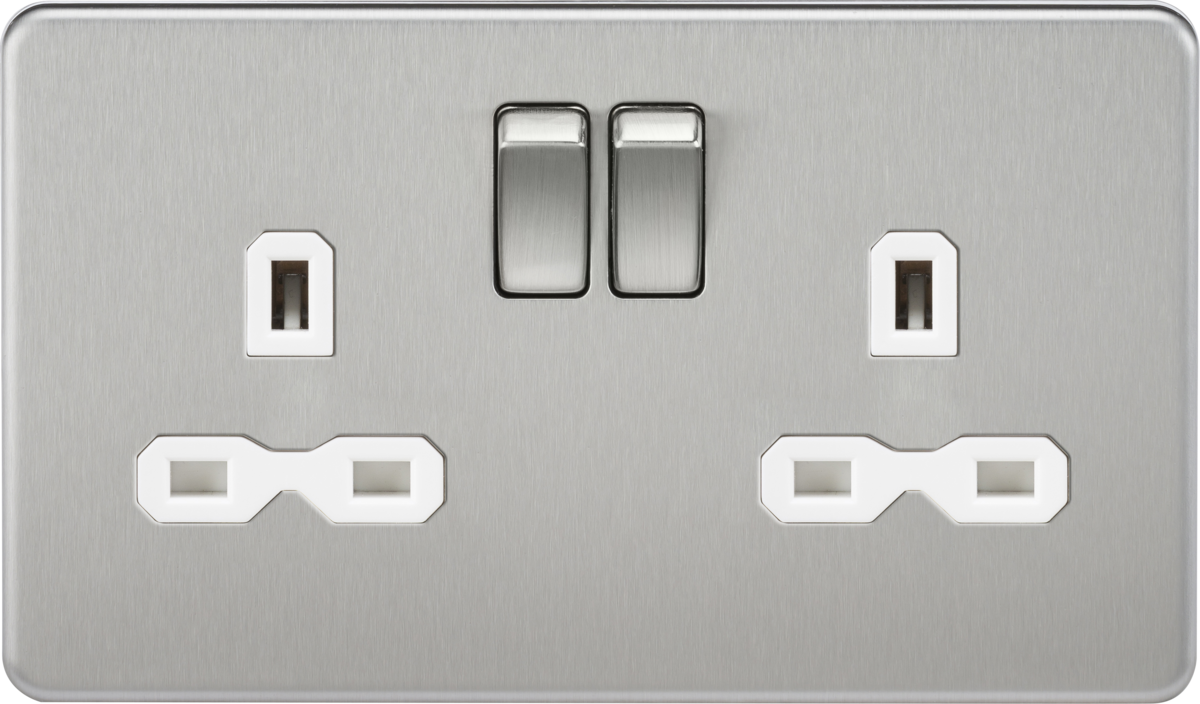 Screwless 13A 2G DP switched socket - brushed chrome with white insert