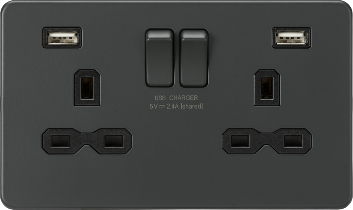 13A 2G switched socket with dual USB charger A + A (2.4A) - Anthracite