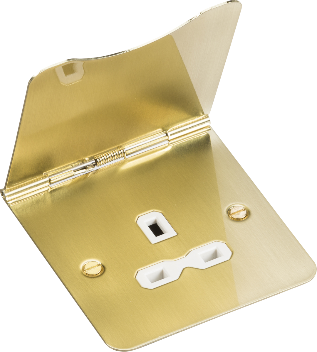 13A 1G unswitched floor socket - brushed brass with white insert