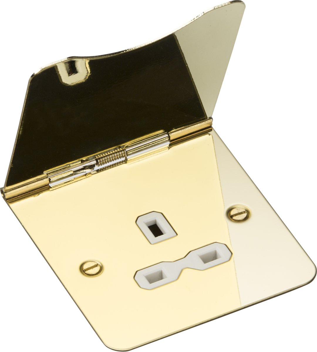 13A 1G unswitched floor socket - polished brass with white insert