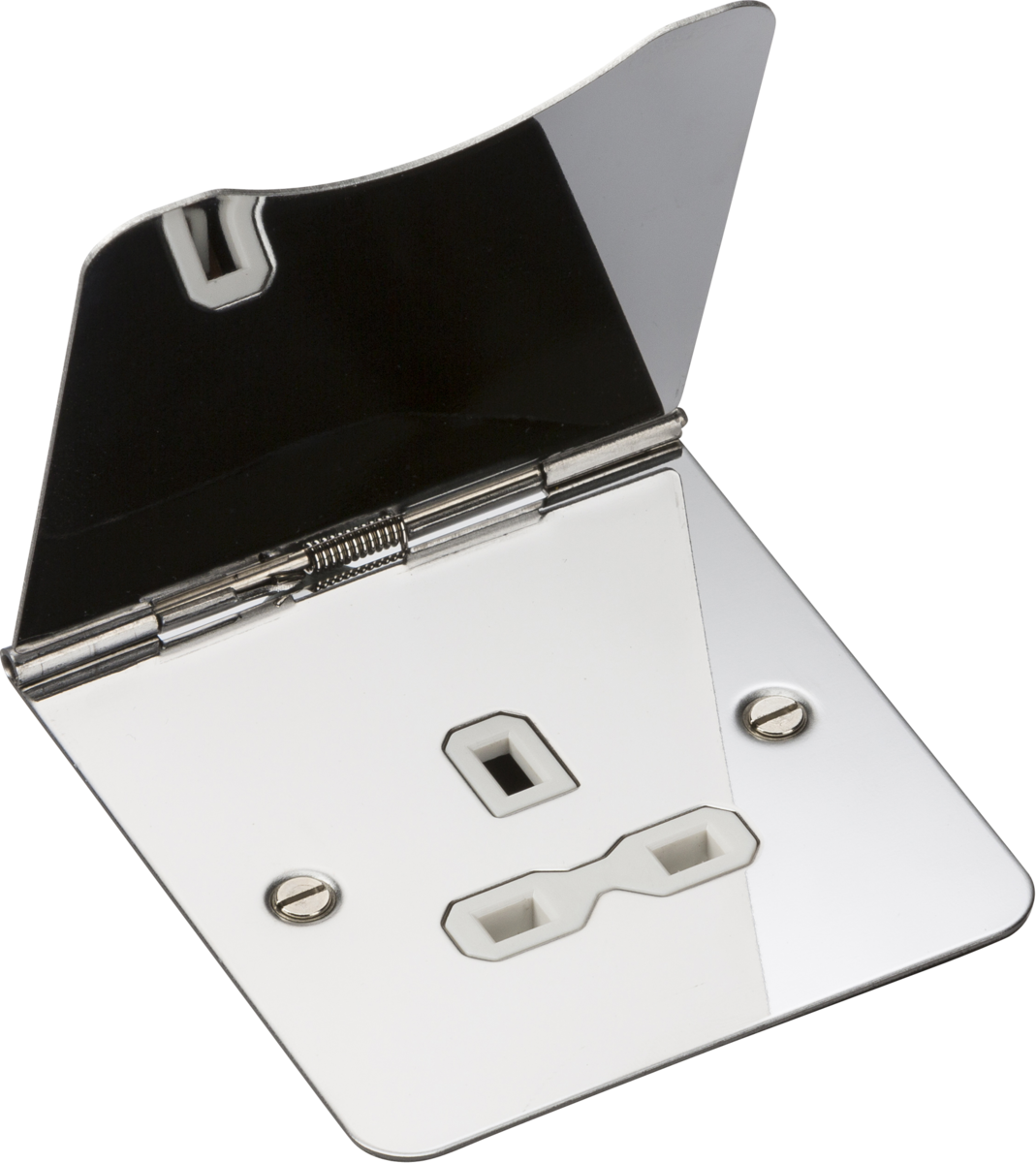 13A 1G unswitched floor socket - polished chrome with white insert