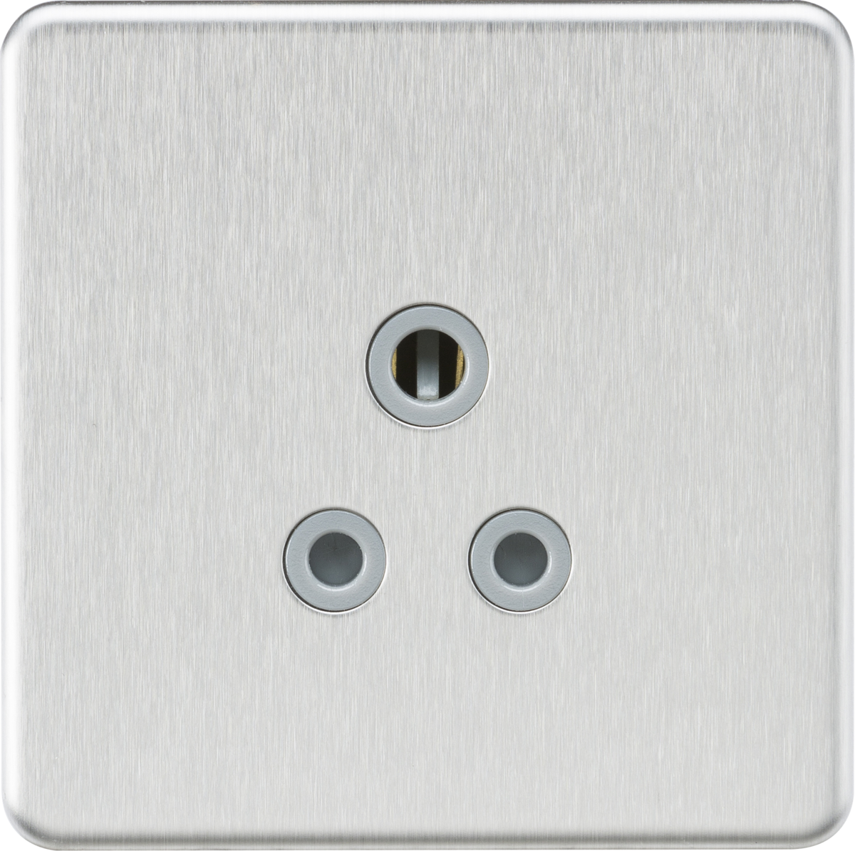 Screwless 5A Unswitched Round Socket - Brushed Chrome with Grey Insert