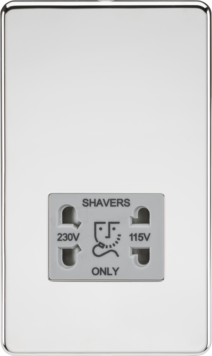 Screwless 115/230V Dual Voltage Shaver Socket - Polished Chrome with Grey Insert