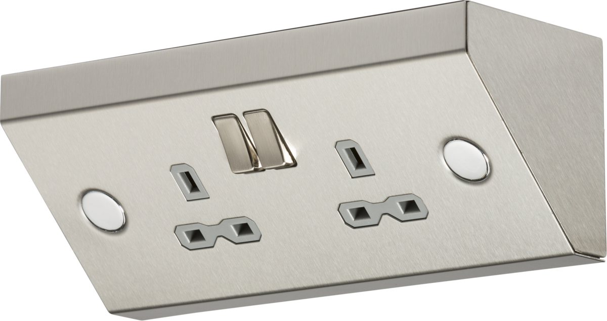 13A 2G Mounting DP Switched Socket - Stainless Steel with grey insert