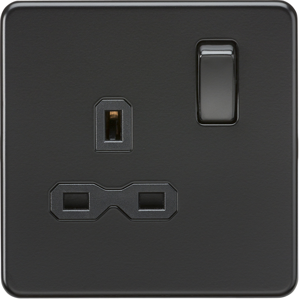 Screwless 13A 1G DP switched socket - Matt black with black insert