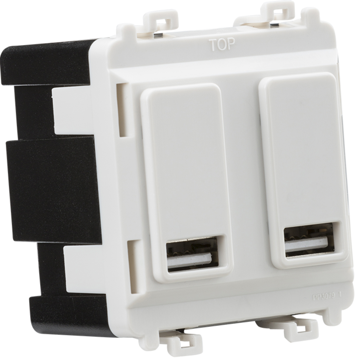 Dual USB charger module (2 x grid positions) 5V 2.4A (shared) - white