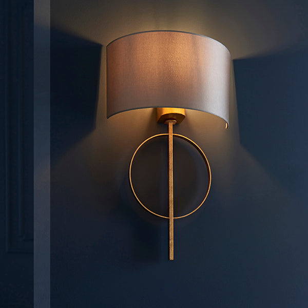 Hoop gold leaf wall light with mink shade