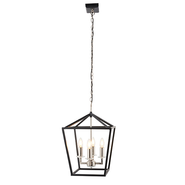 Black and bright nickel lantern shaped pendant