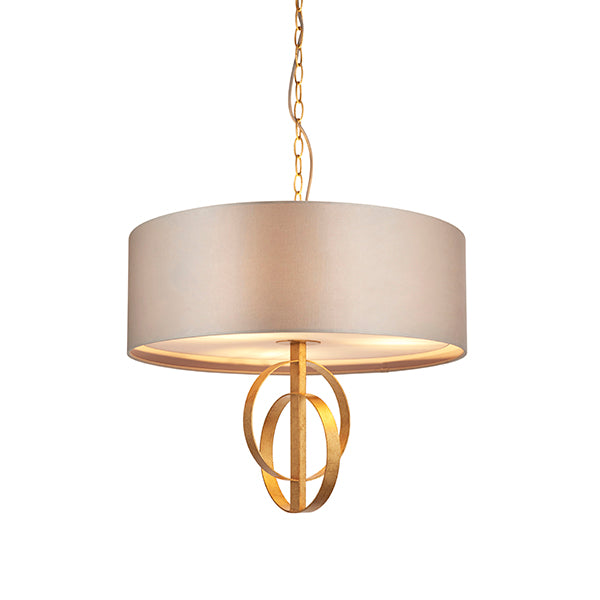 Double hoop gold leaf pendant light with large mink shade