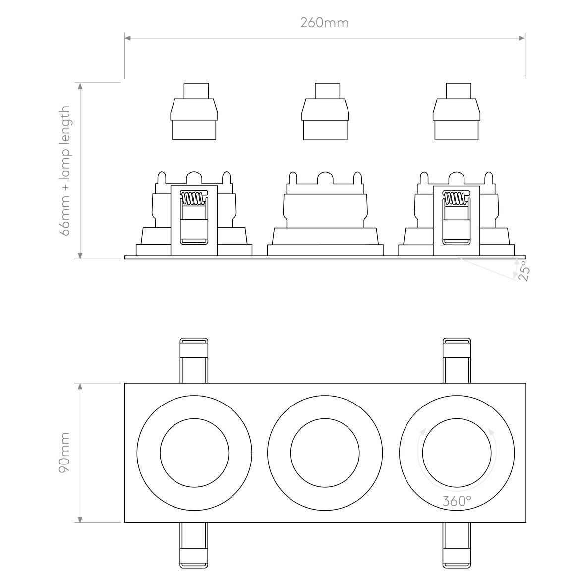 Pinhole Square Triple Adjustable Matt White