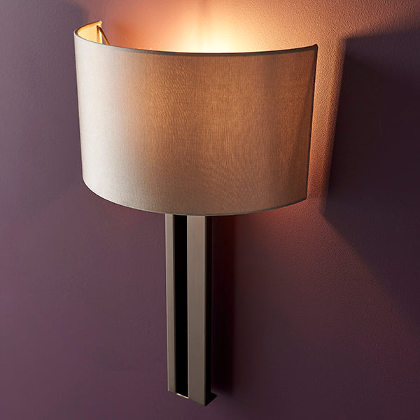 Bronze slotted wall light with mink shade