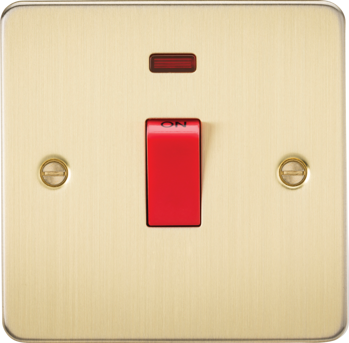 Flat Plate 45A 1G DP switch with neon - brushed brass