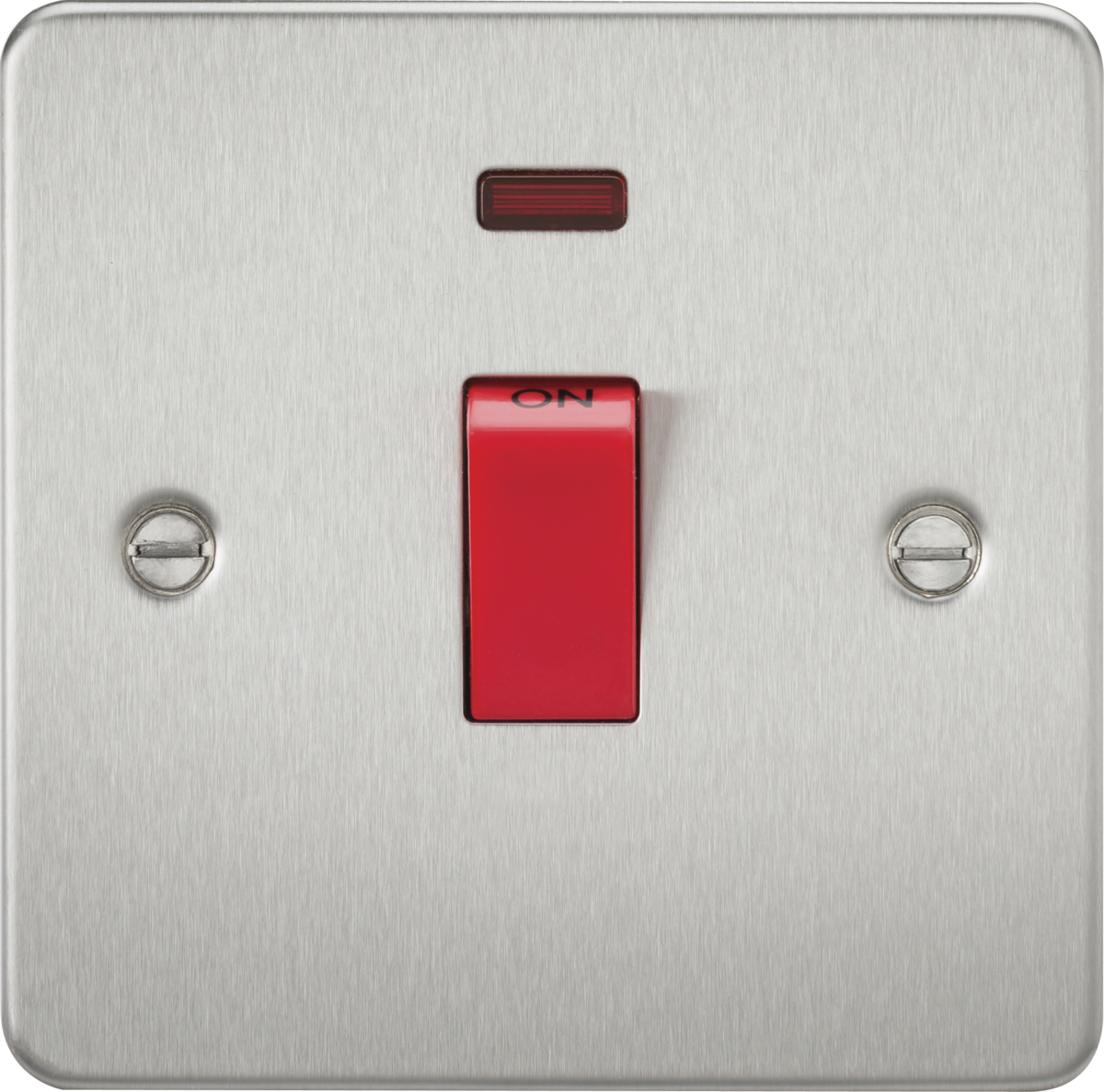 Flat Plate 45A 1G DP switch with neon - brushed chrome