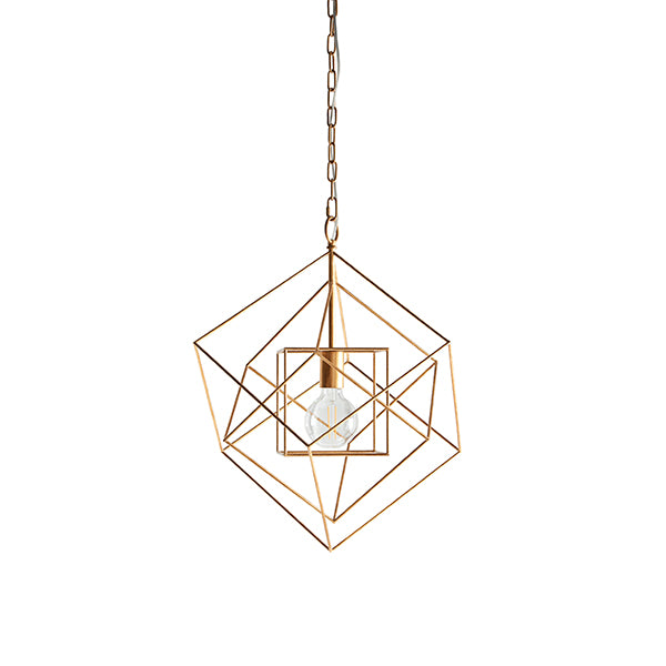 Medium gold leaf angular framed single pendant
