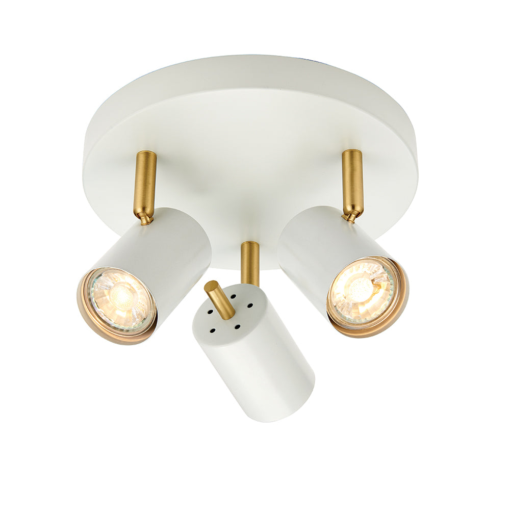Endon Lighting 59932 Gull 3Lt Spot Matt White Paint & Satin Brass Plate