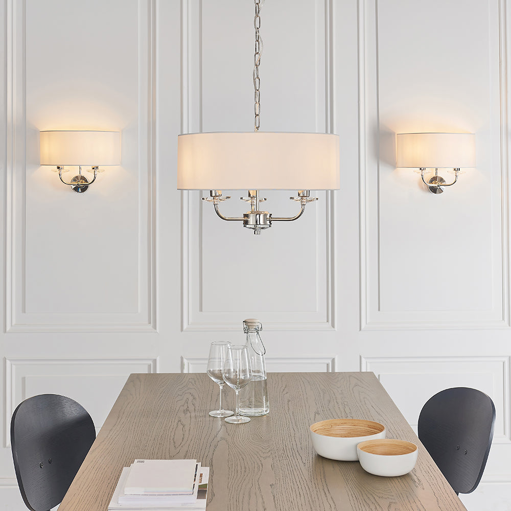 Endon Lighting 60129 Nixon 3Lt Pendant Bright Nickel Plate & Vintage White Fabric