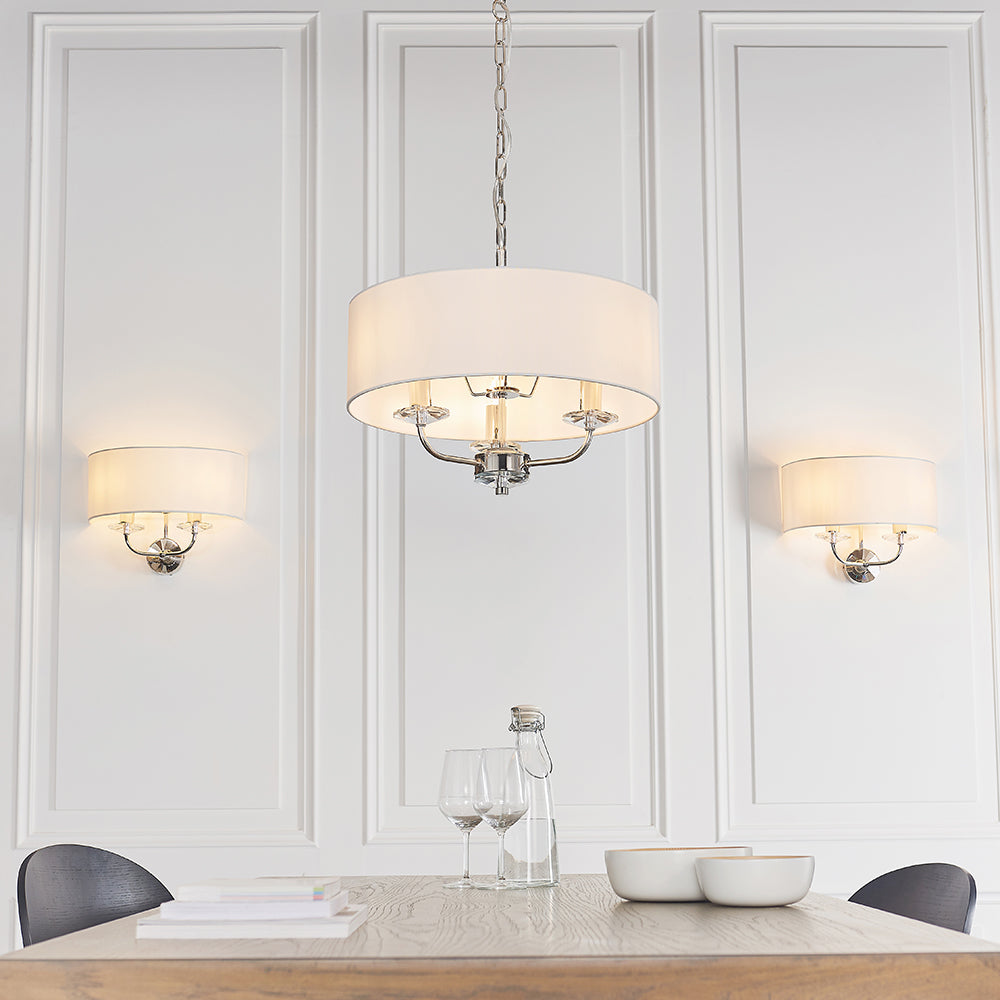 Endon Lighting 60129 Nixon 3Lt Pendant Bright Nickel Plate & Vintage White Fabric