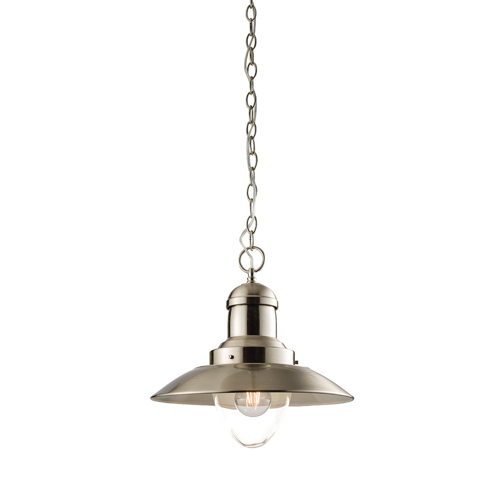 Endon Lighting 60799 Mendip 1Lt Pendant Satin Nickel Plate & Clear Glass