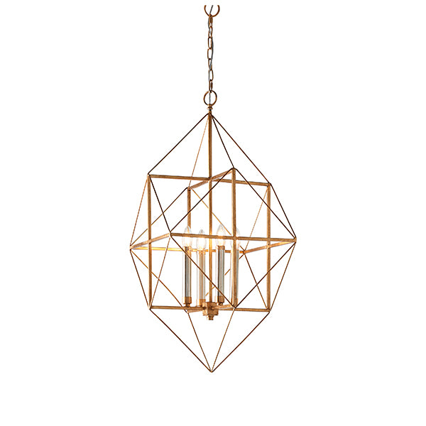 Large gold leaf angular framed multi pendant