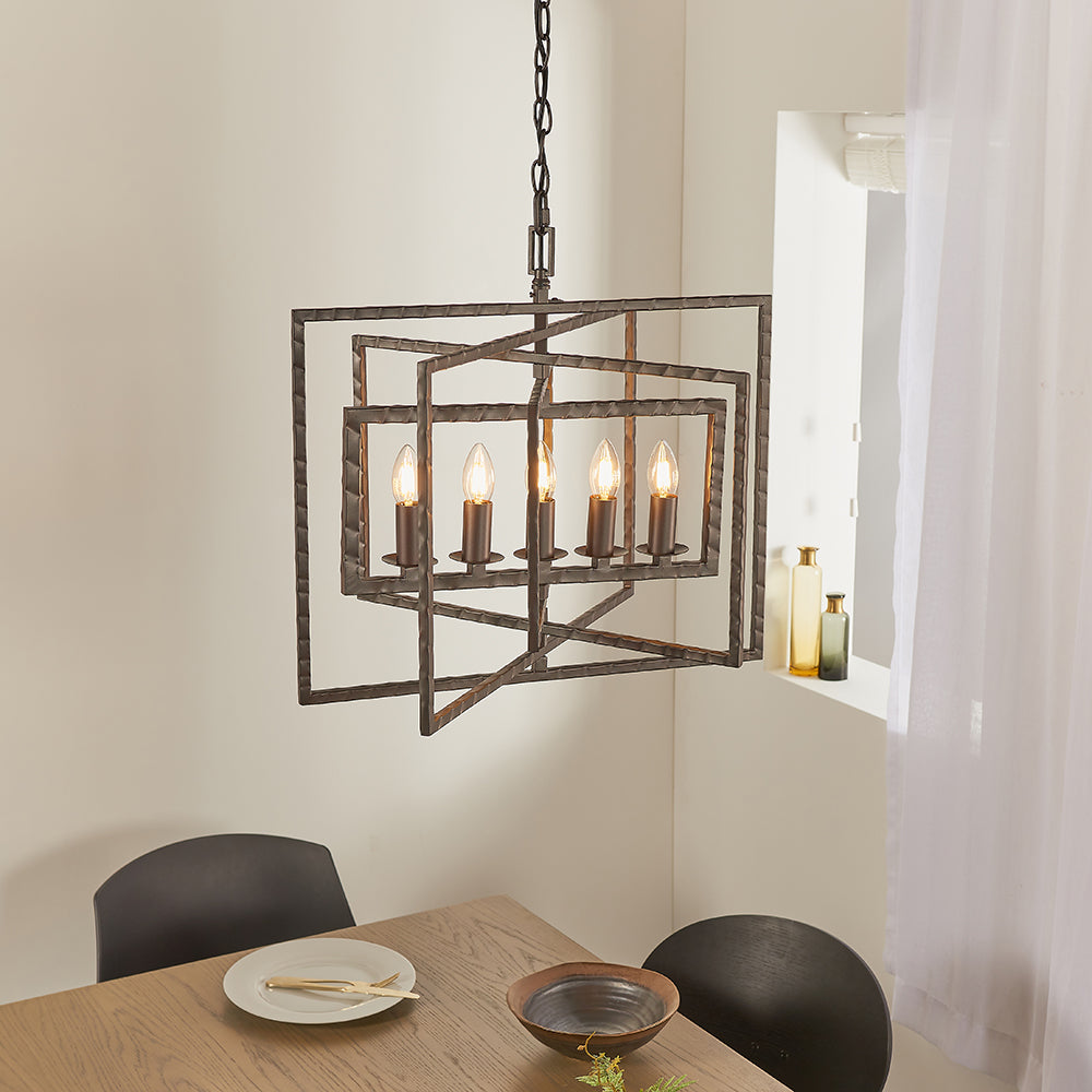 Endon Lighting 61017 Tibbet 5Lt Pendant Aged Hammered Pewter Paint