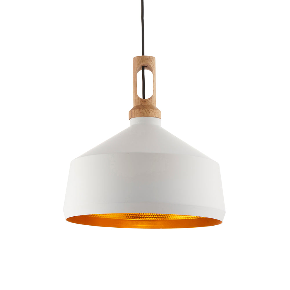 Endon Lighting 61352 Garcia 1Lt Pendant Matt White Paint & Light Wood
