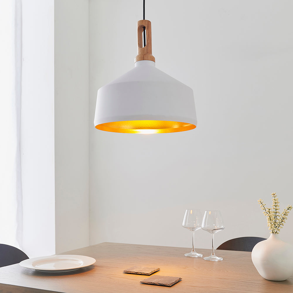 Endon Lighting 61352 Garcia 1Lt Pendant Matt White Paint & Light Wood