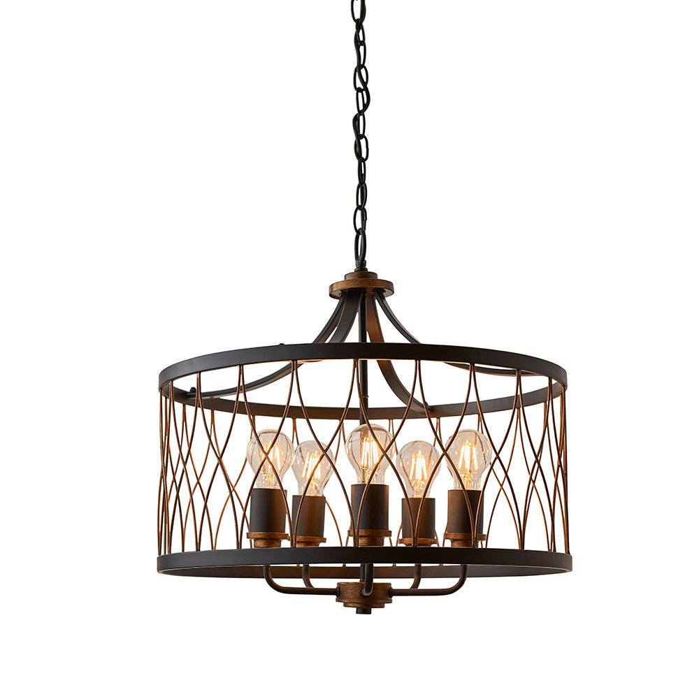 Endon Lighting 61498 Heston 5Lt Pendant Matt Black & Rustic Bronze Paint