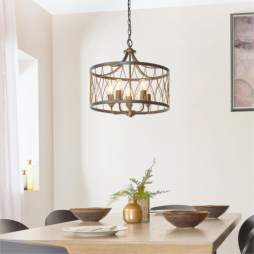 Endon Lighting 61498 Heston 5Lt Pendant Matt Black & Rustic Bronze Paint
