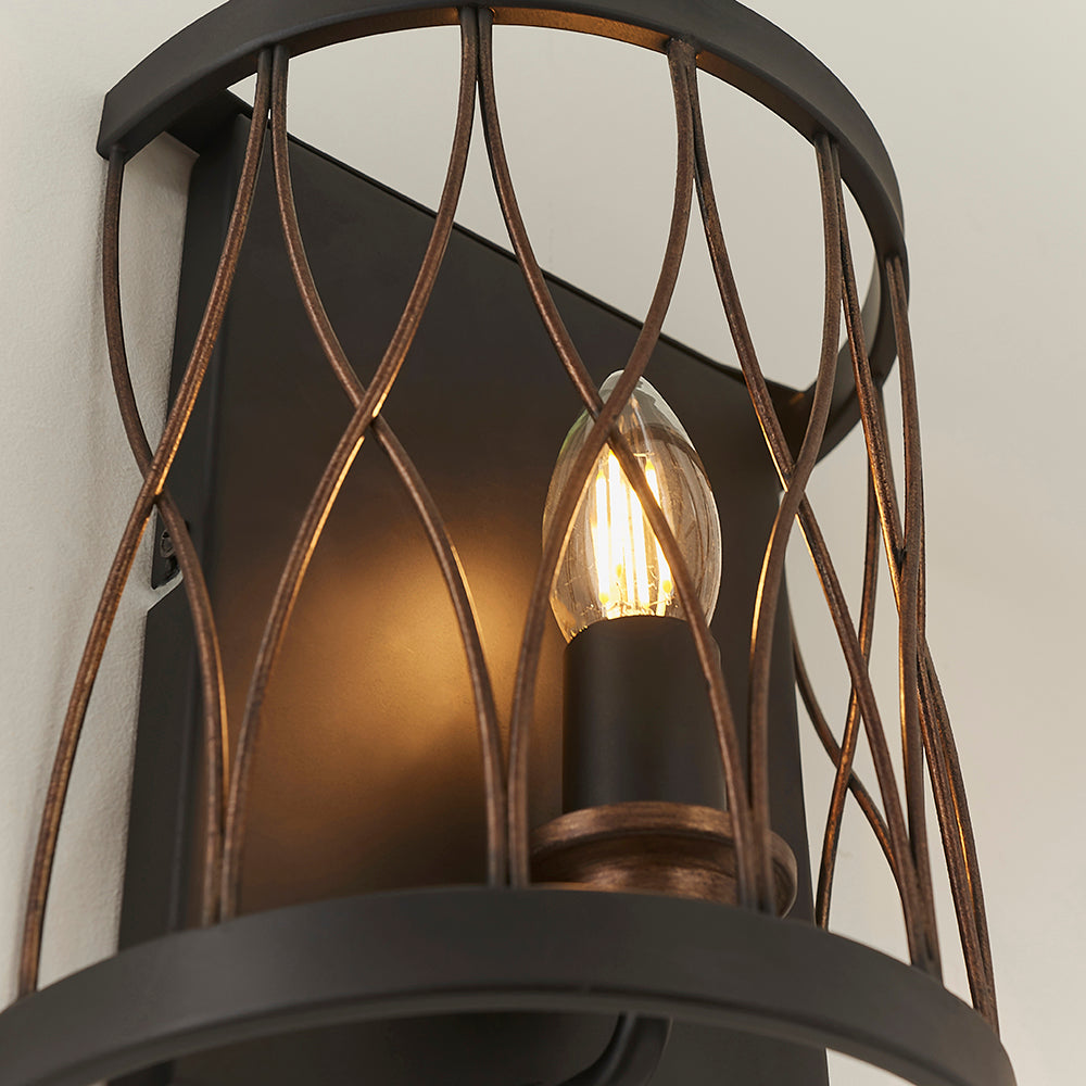 Endon Lighting 61499 Heston 1Lt Wall Matt Black & Rustic Bronze Paint