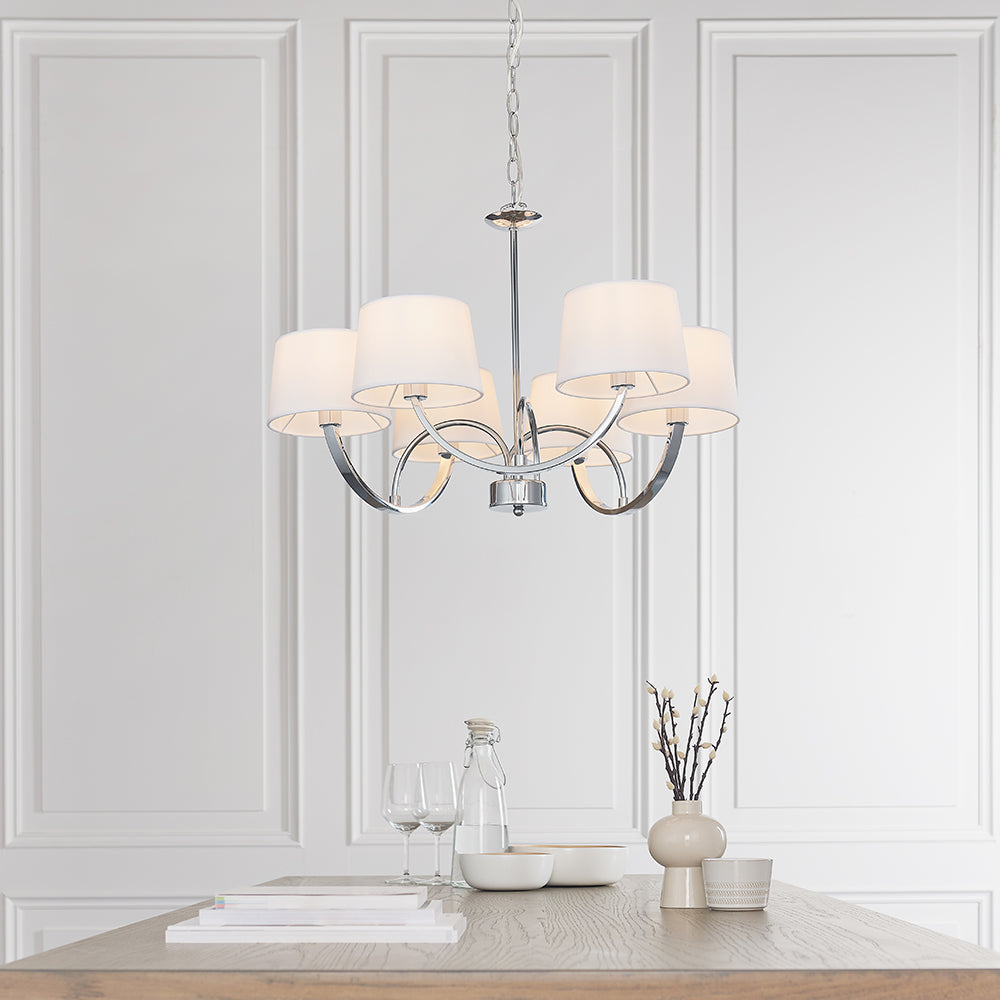 Endon Lighting 61709 Macy 6Lt Pendant Chrome Plate & White Fabric