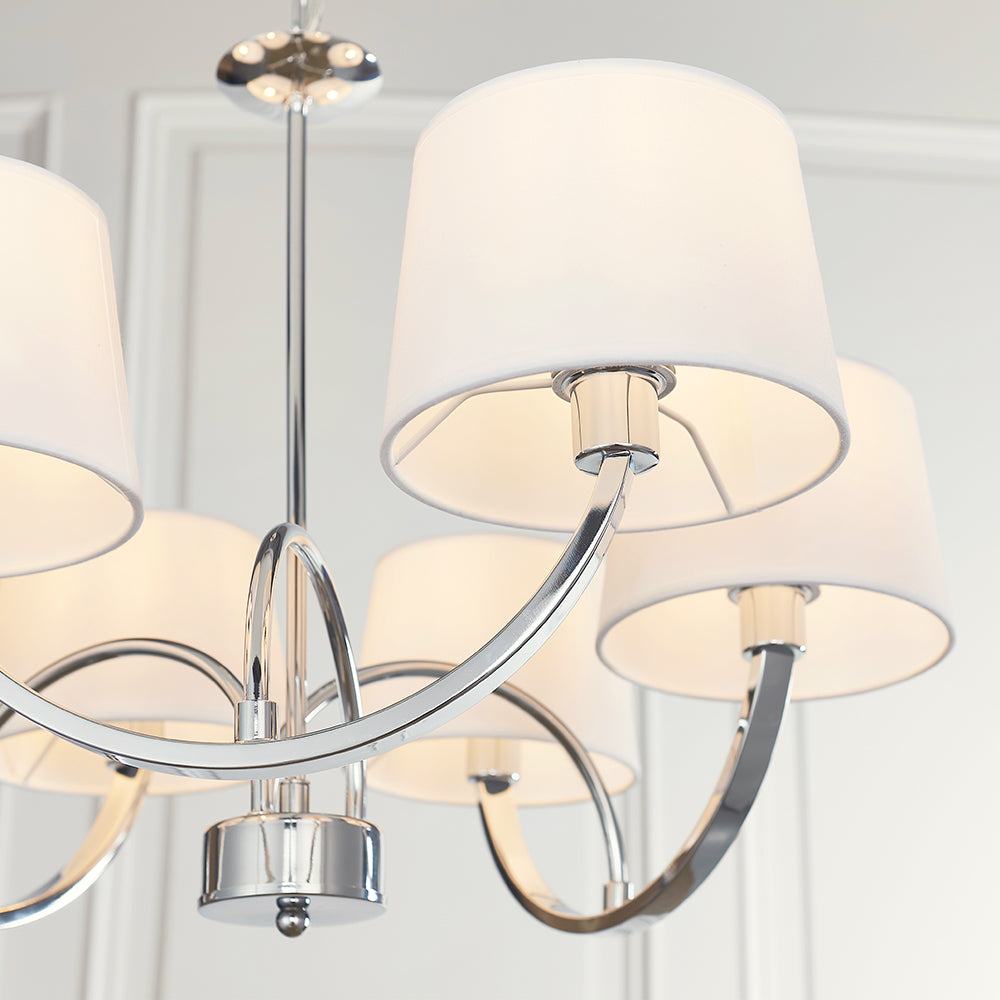 Endon Lighting 61709 Macy 6Lt Pendant Chrome Plate & White Fabric