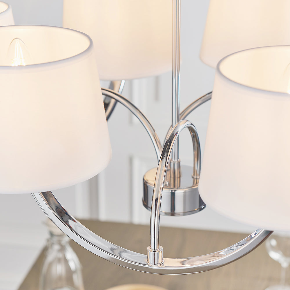 Endon Lighting 61709 Macy 6Lt Pendant Chrome Plate & White Fabric