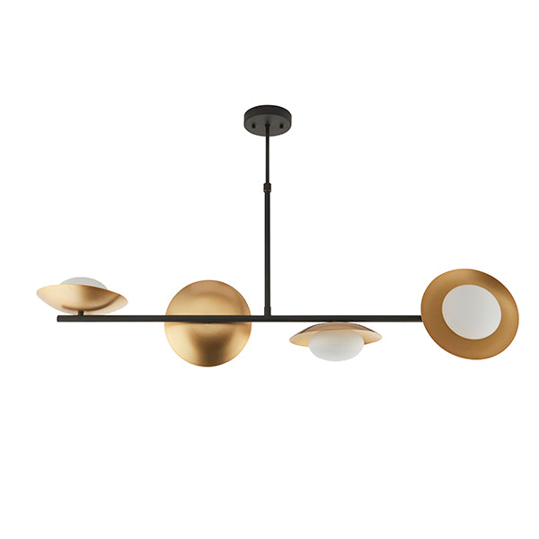 Gold & bronze dish linear pendant with pebble shaped glass