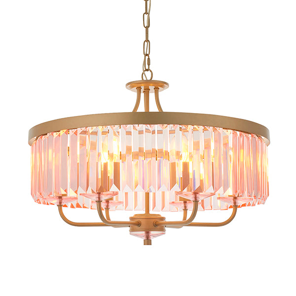 Round champagne and rose pink cut glass chandelier