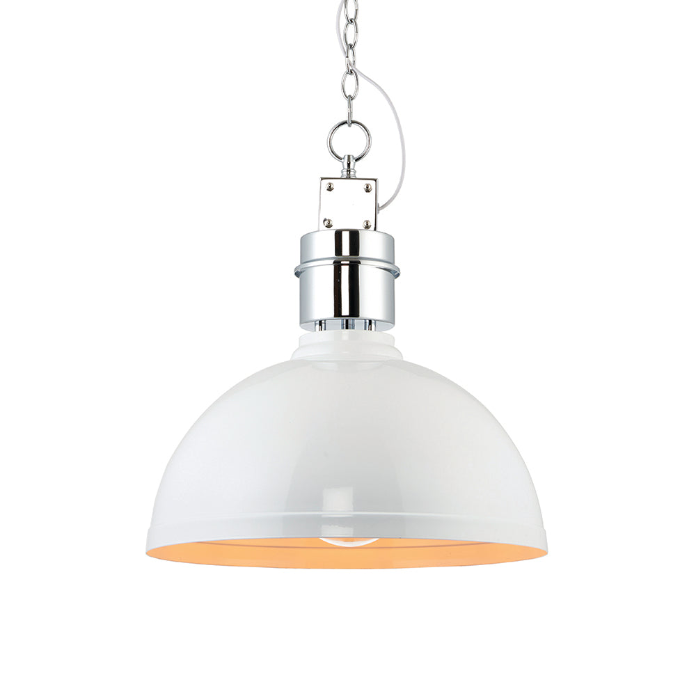 Endon Lighting 67556 Collingham 1Lt Pendant Gloss White & Satin Chrome Plate