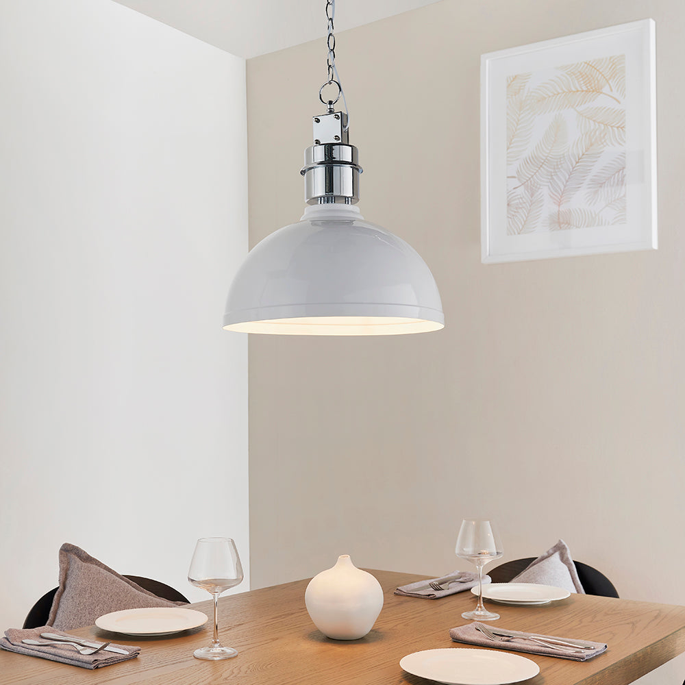 Endon Lighting 67556 Collingham 1Lt Pendant Gloss White & Satin Chrome Plate