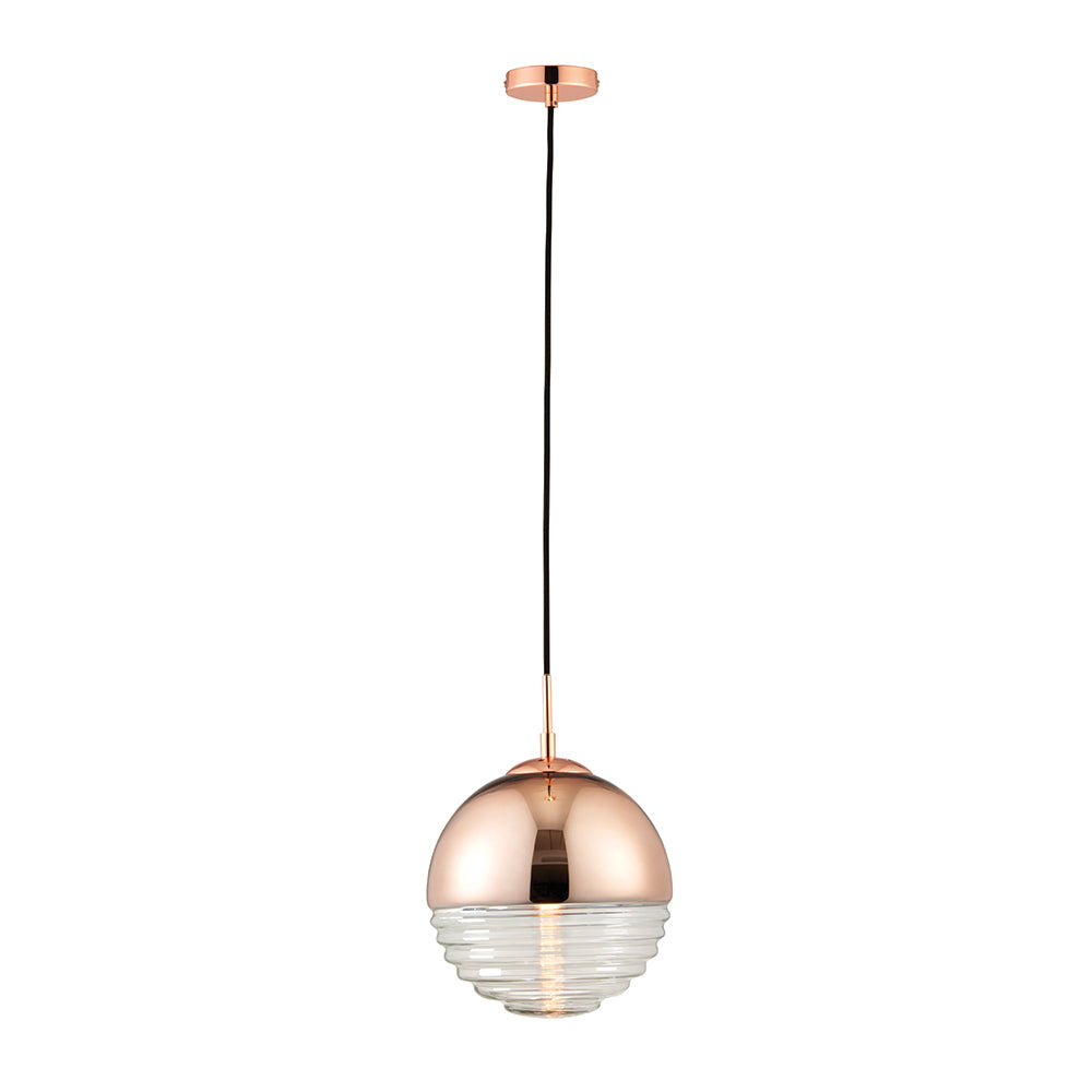 Endon Lighting 68956 Paloma 1Lt Pendant Copper & Clear Ribbed Glass