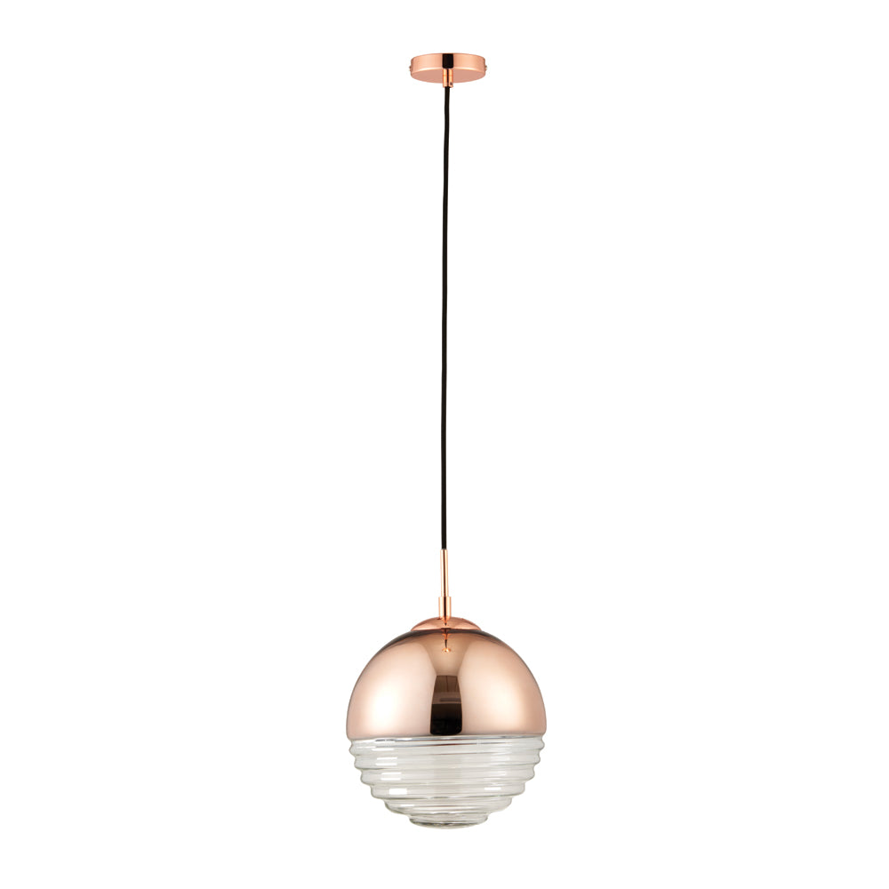 Endon Lighting 68956 Paloma 1Lt Pendant Copper & Clear Ribbed Glass
