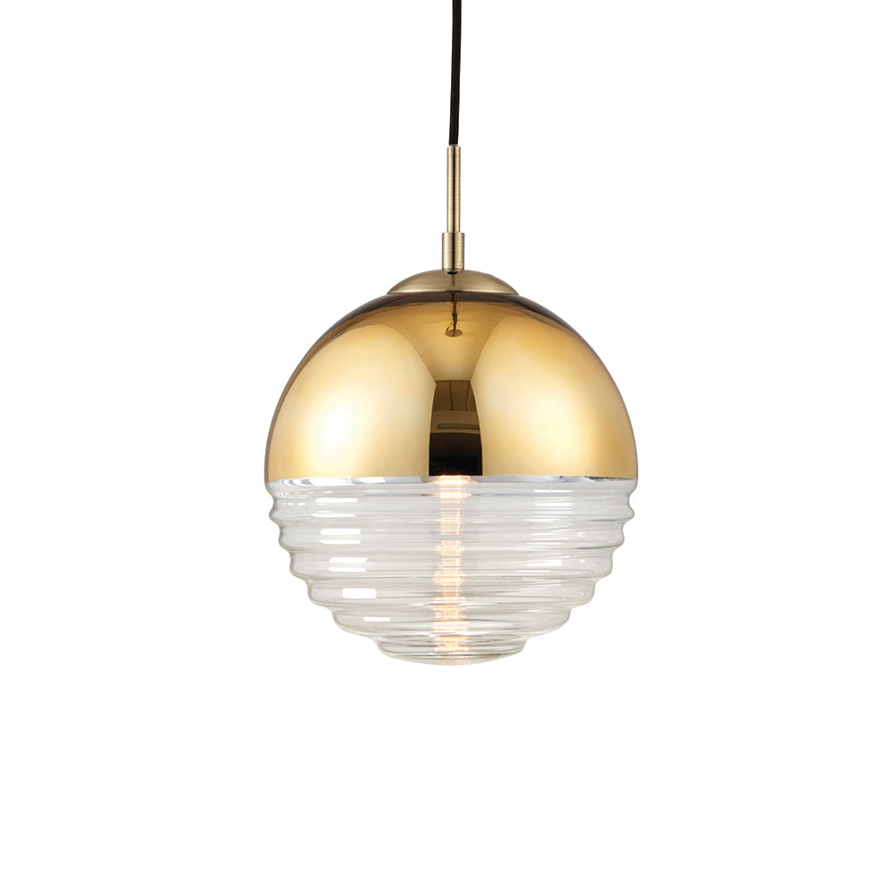 Endon Lighting 68958 Paloma 1Lt Pendant Gold Effect Plate & Clear Ribbed Glass