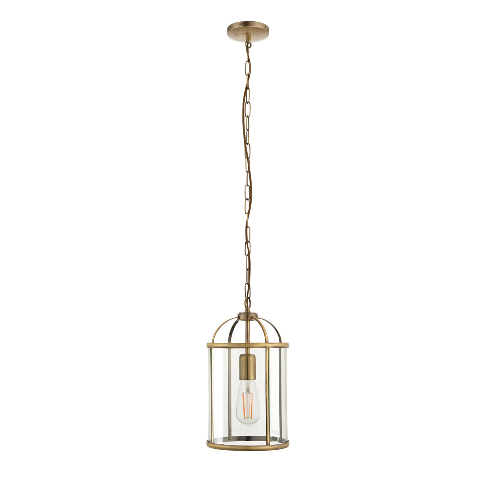 Endon Lighting 69454 Lambeth 1Lt Pendant Antique Brass Plate & Clear Glass