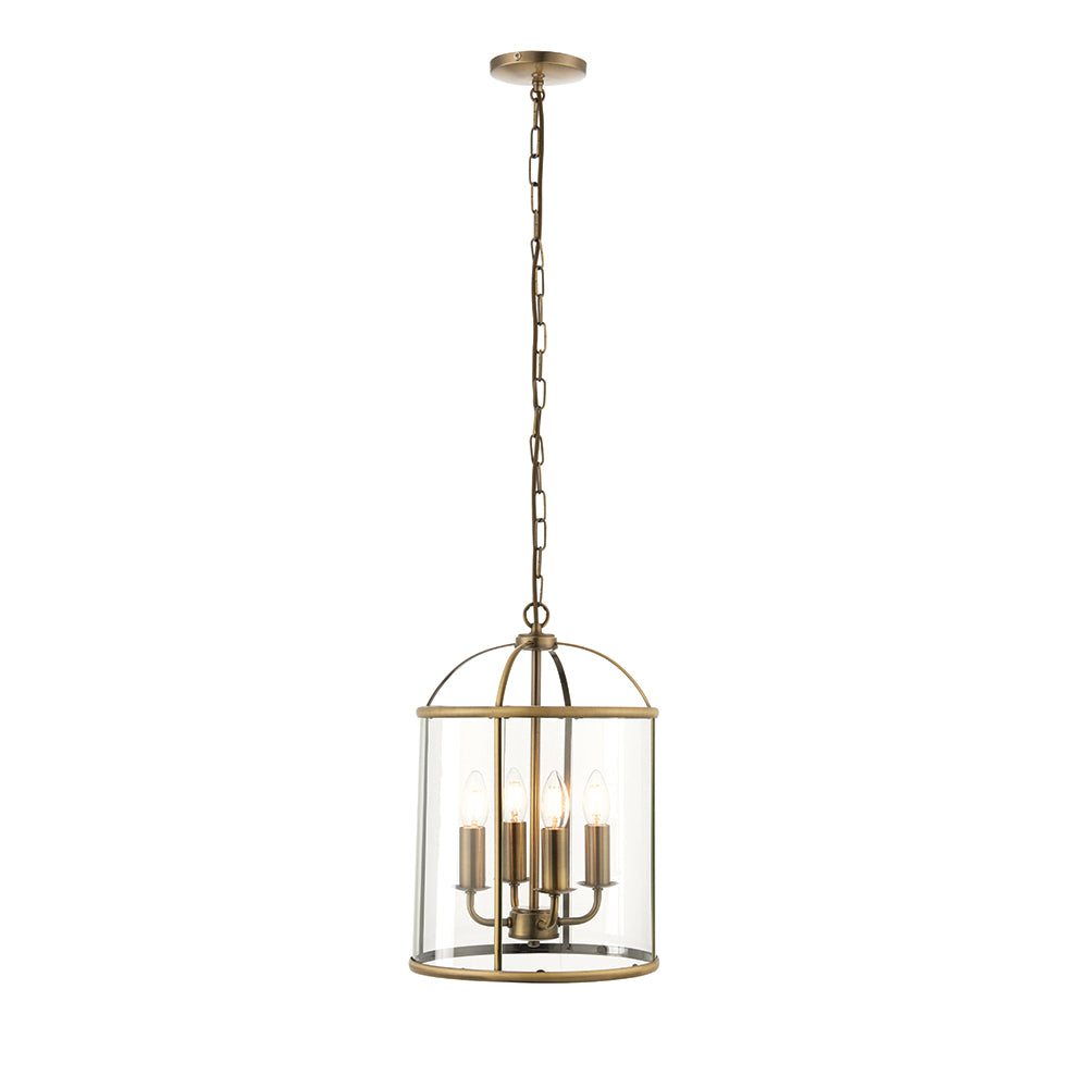 Endon Lighting 69455 Lambeth 4Lt Pendant Antique Brass Plate & Clear Glass