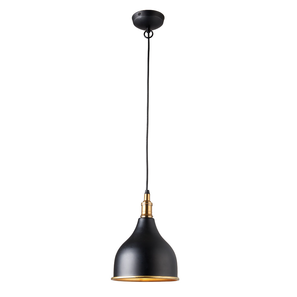 Endon Lighting 69778 Dickens 1Lt Pendant Matt Black & Antique Brass Paint