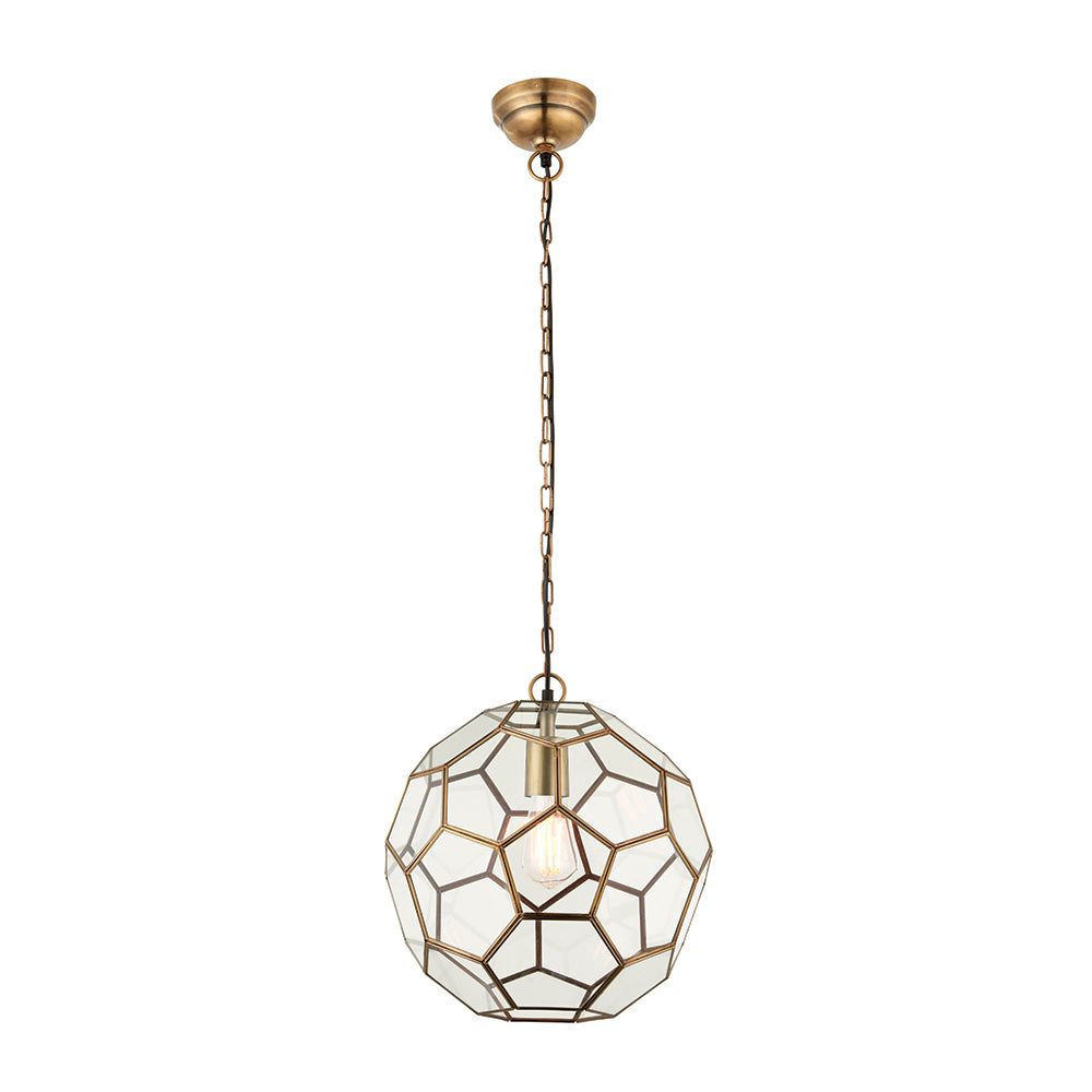 Endon Lighting 69784 Miele 1Lt Pendant Antique Brass Plate & Clear Glass