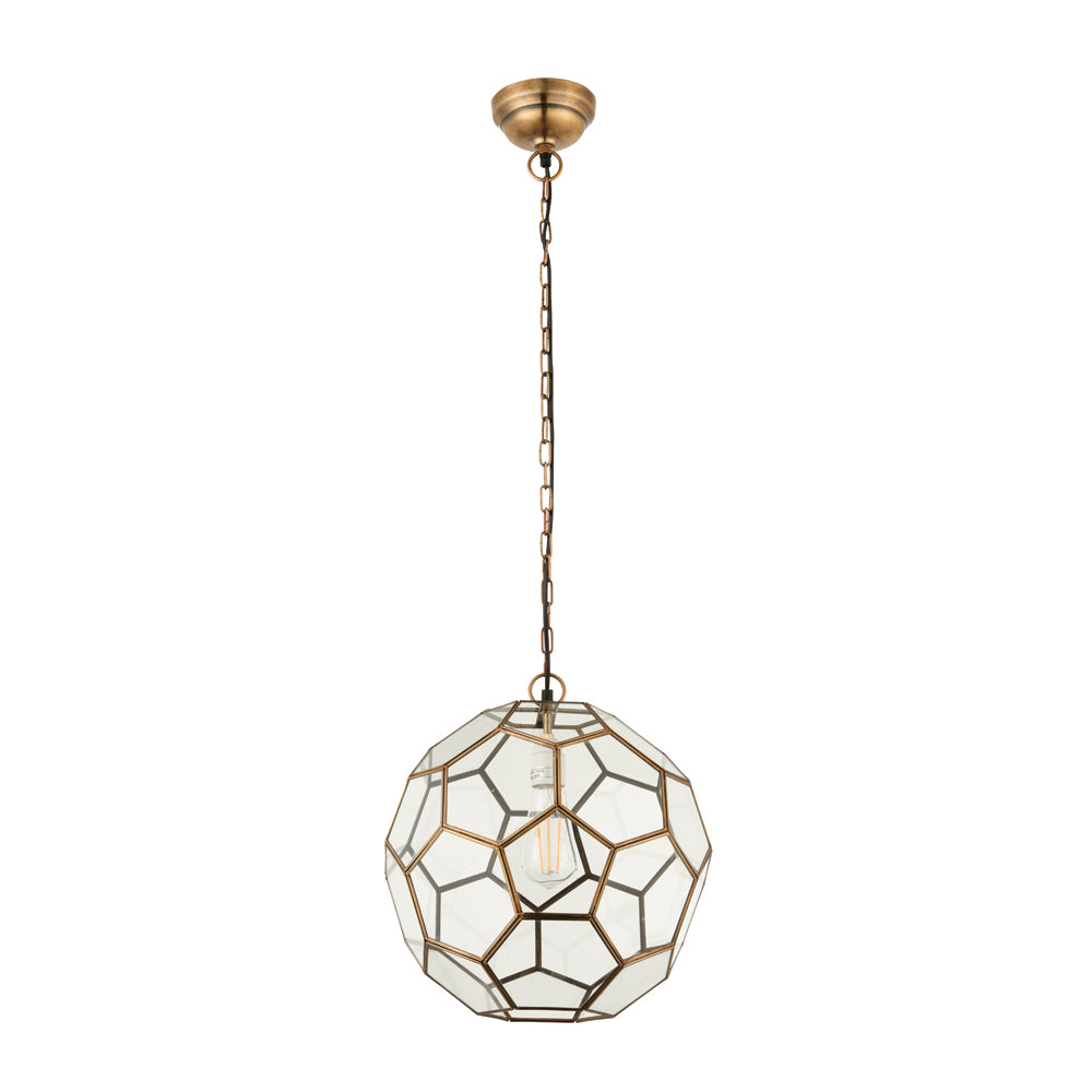 Endon Lighting 69784 Miele 1Lt Pendant Antique Brass Plate & Clear Glass