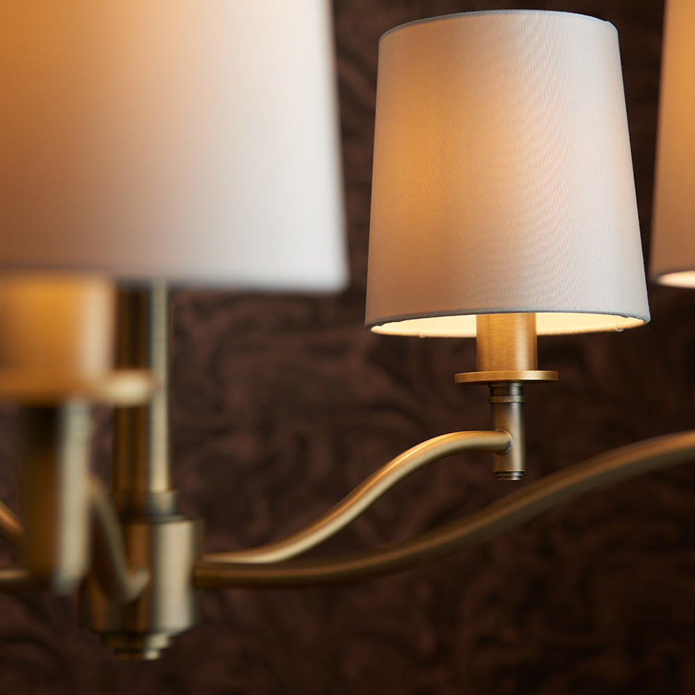 Endon Lighting 70245 Ortona 5Lt Pendant Matt Antique Brass Plate & Vintage White Fabric