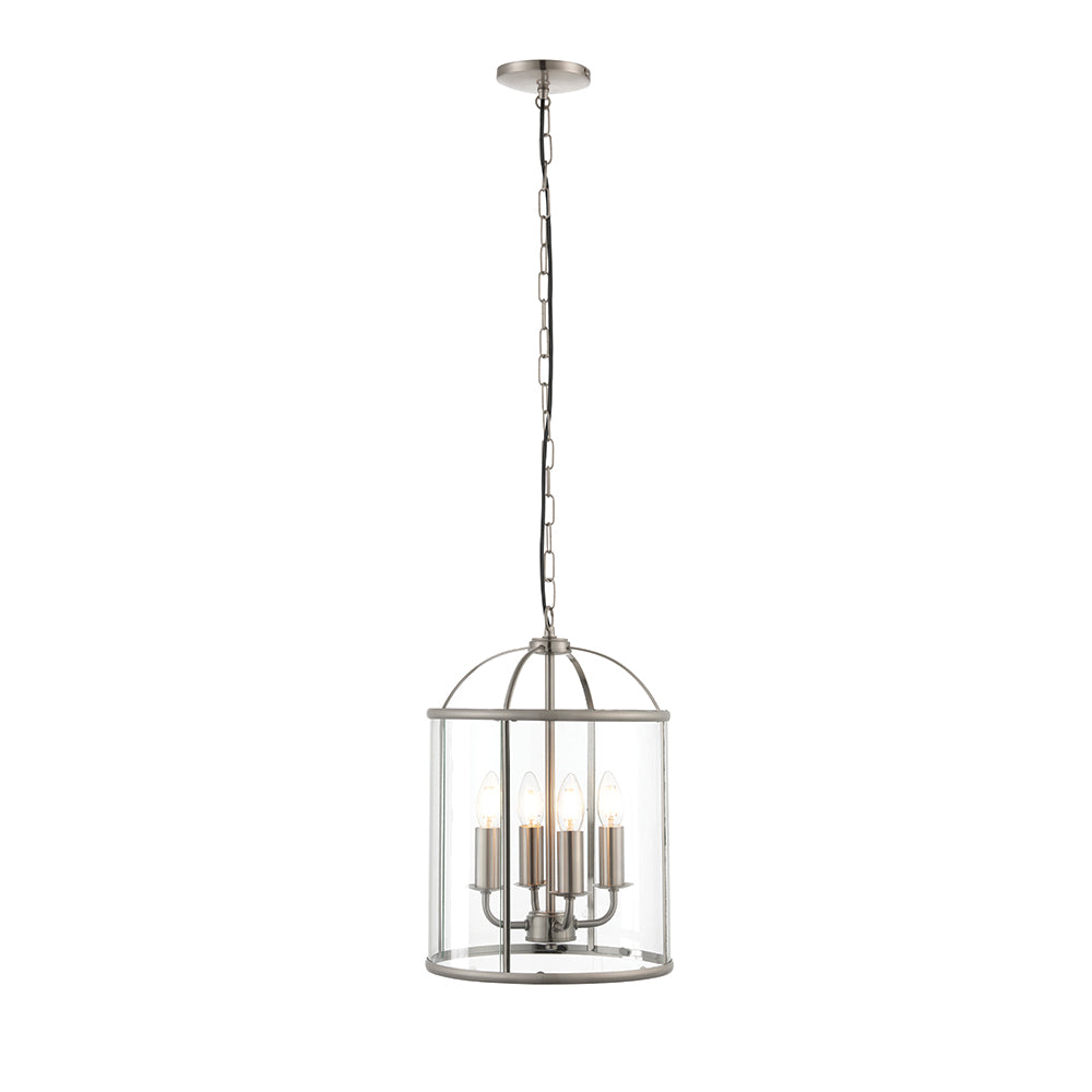 Endon Lighting 70324 Lambeth 4Lt Pendant Satin Nickel Plate & Clear Glass