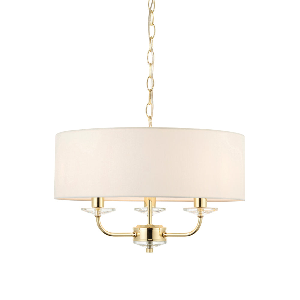 Endon Lighting 70560 Nixon 3Lt Pendant Brass Plate & Vintage White Fabric