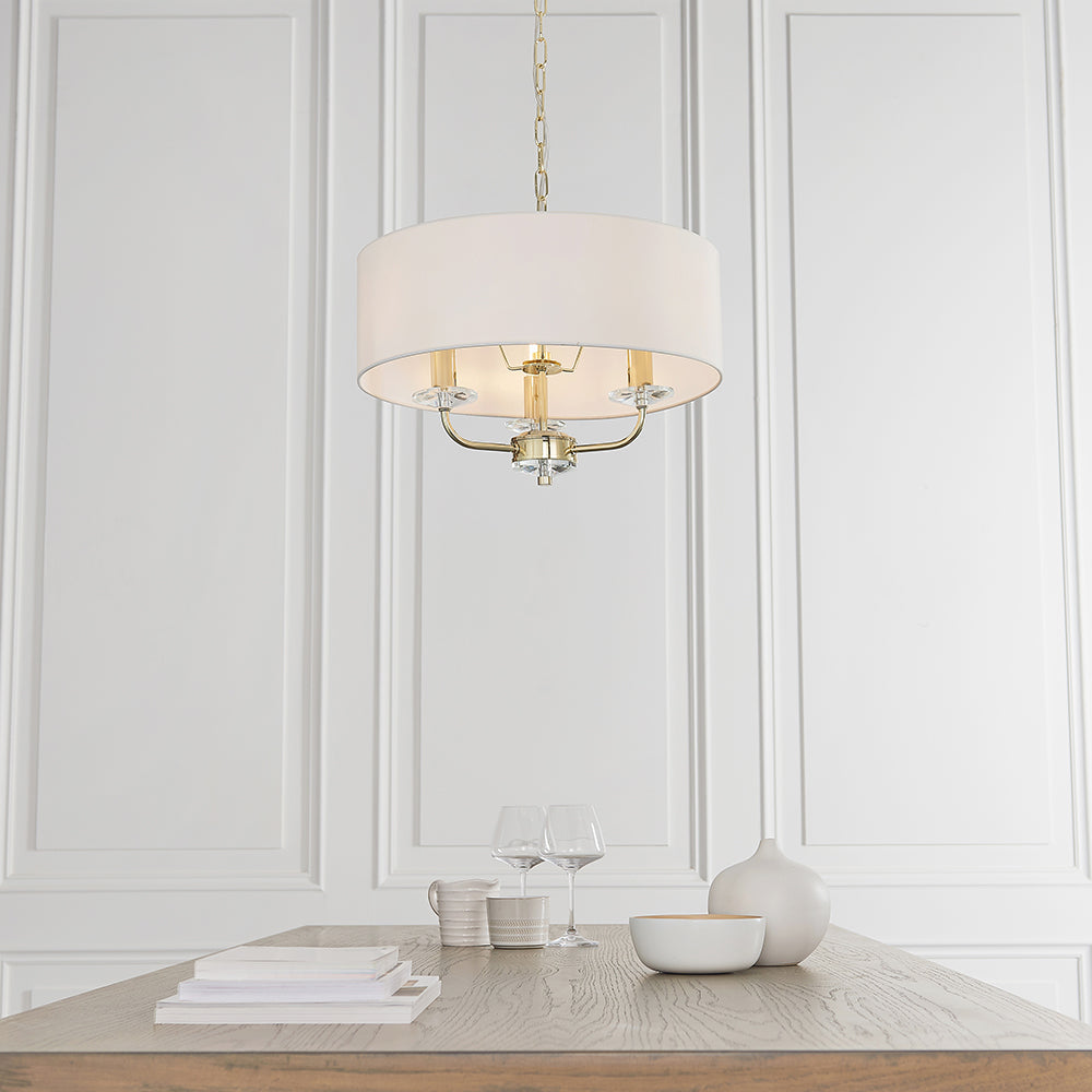 Endon Lighting 70560 Nixon 3Lt Pendant Brass Plate & Vintage White Fabric