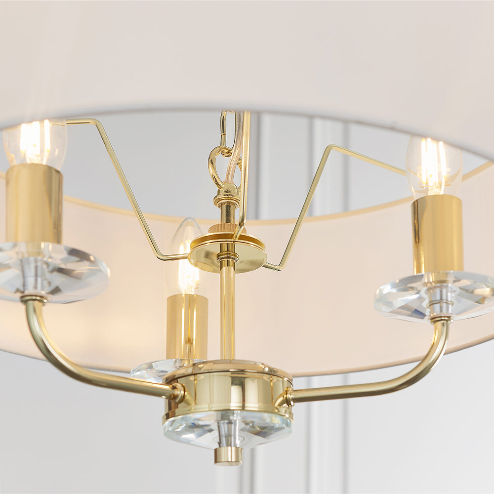 Endon Lighting 70560 Nixon 3Lt Pendant Brass Plate & Vintage White Fabric