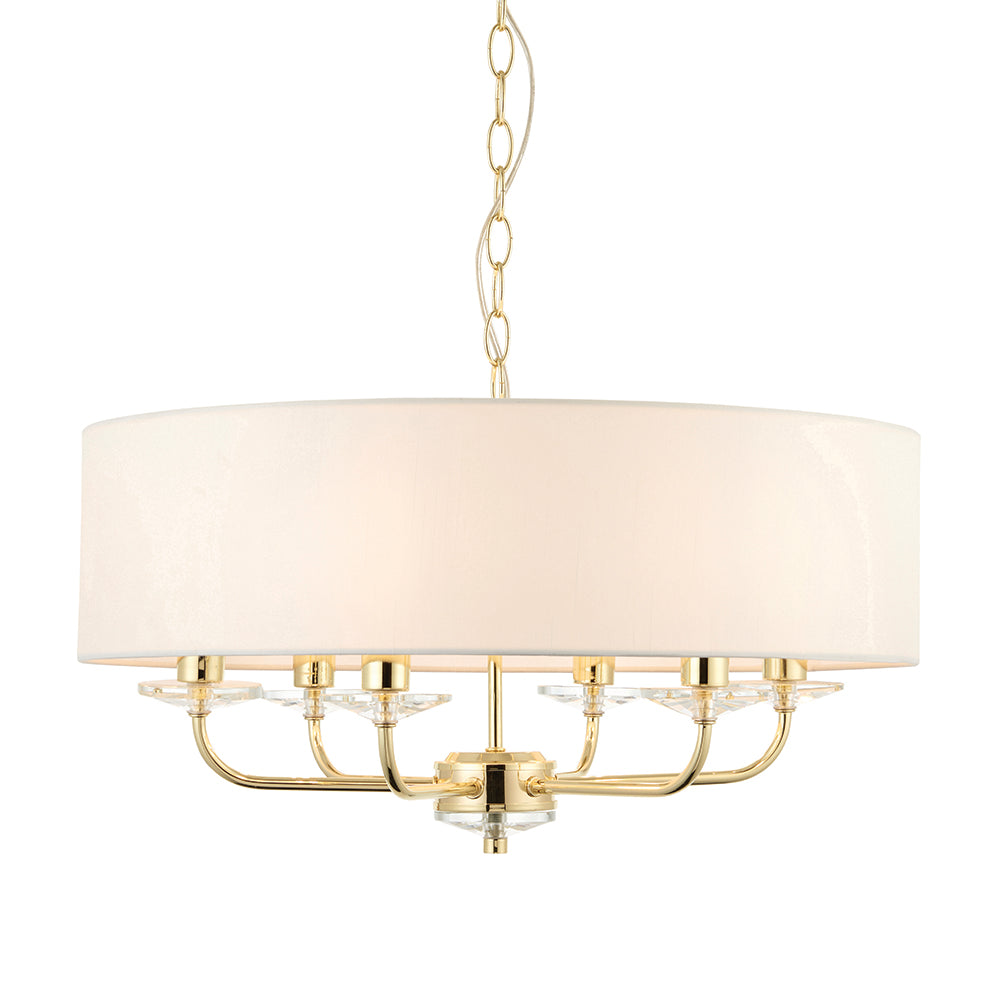 Endon Lighting 70561 Nixon 6Lt Pendant Brass Plate & Vintage White Fabric